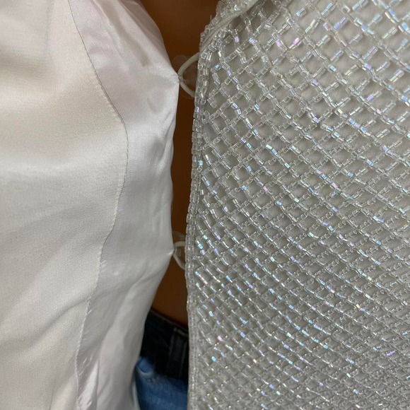 Rickie Freeman Vintage 80s Saks Fifth Avenue Fully Beaded White Sparkly Blazer - Picture 5 of 8